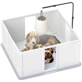 PawHut Whelping Box for Dogs, Newborn Puppy Supplies with Retractable Light Stand, Waterproof Pee Pad (Color: As pic)